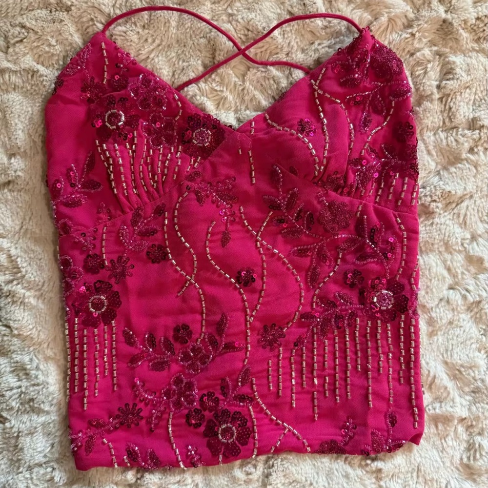 Elegant Pink Embellished Women's Top